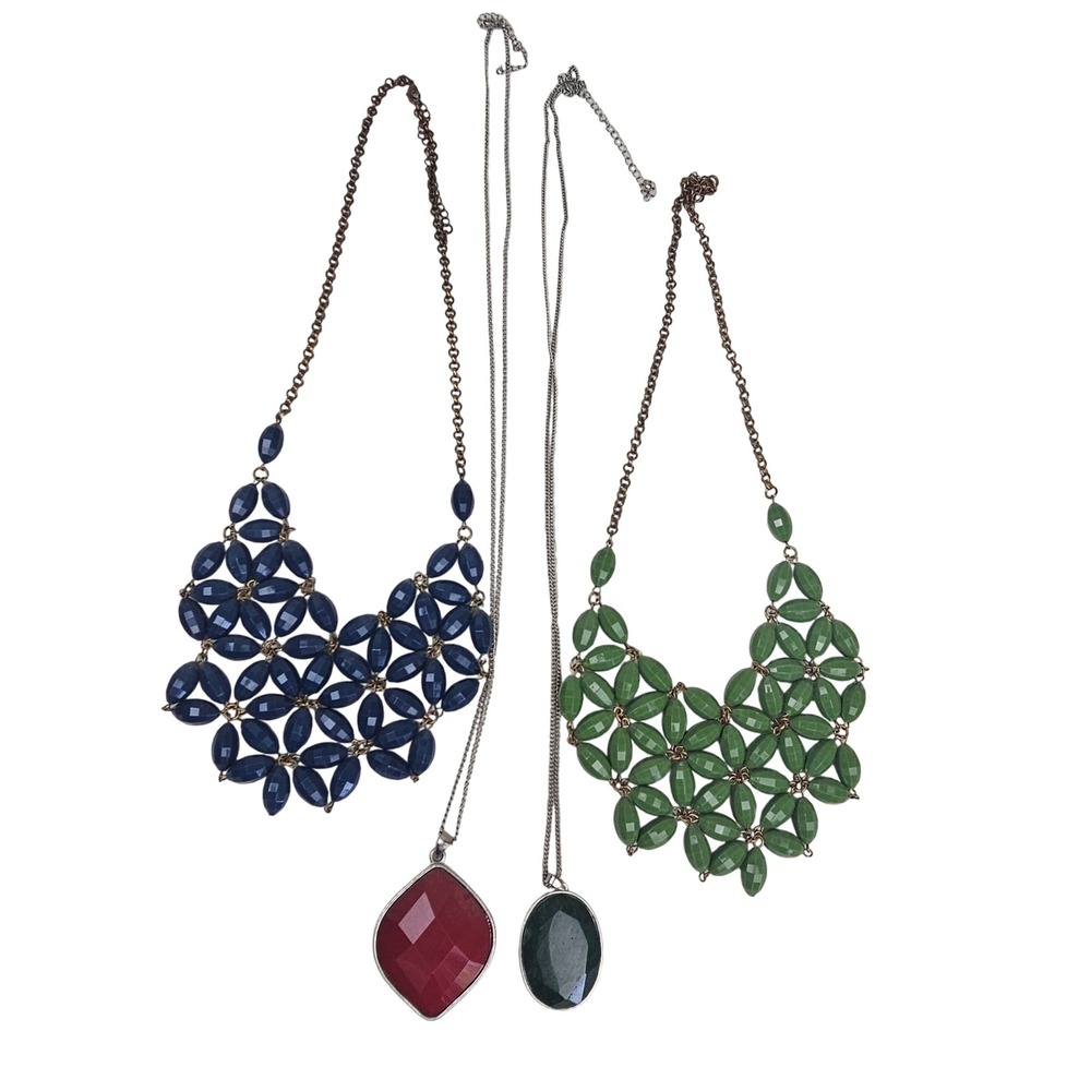 Statement Necklace 4pc Lot Pendant Collar Blue Green Maroon Jewelry Mixed Bundle